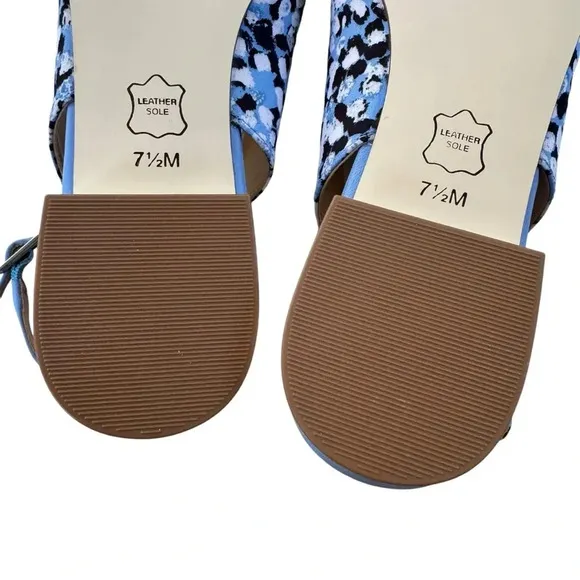 NEW Talbots Edison Slingback Bow Flats Textured Floral Blue Black Size 7.5