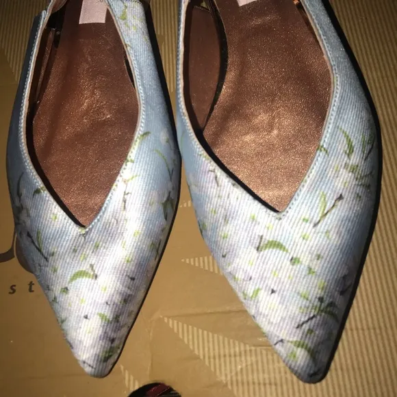 NEW Ted Baker London blue Satin Floral Flat Shoes
