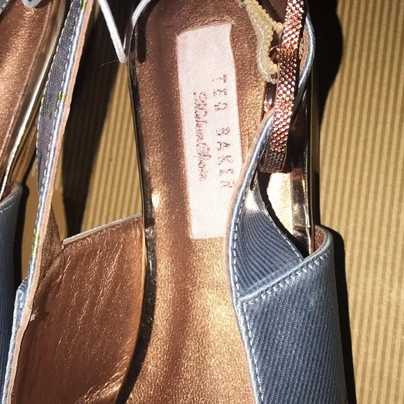 NEW Ted Baker London blue Satin Floral Flat Shoes