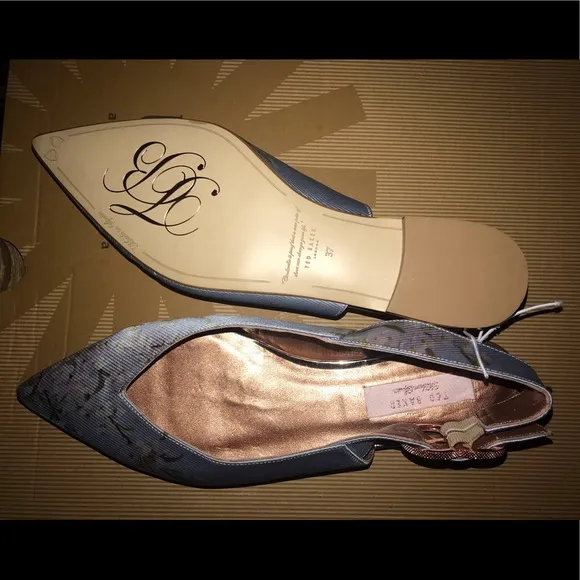 NEW Ted Baker London blue Satin Floral Flat Shoes