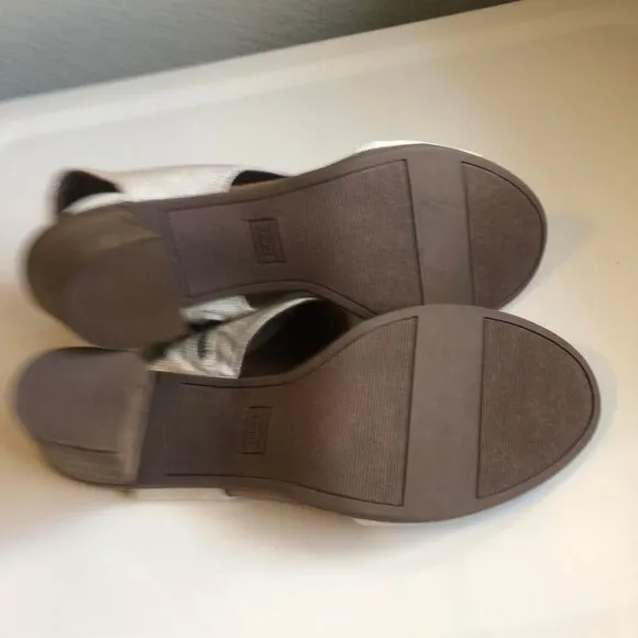 New TOM'S Majorca City Wide Canvas Strap Sandals Block Heel Natural SZ 12