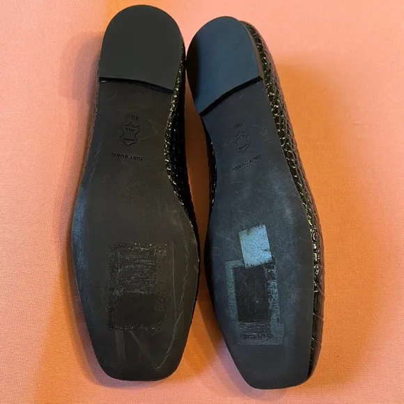 New Tory Burch Black Flats with Square Toe and Woven Texture. Size 8.5.