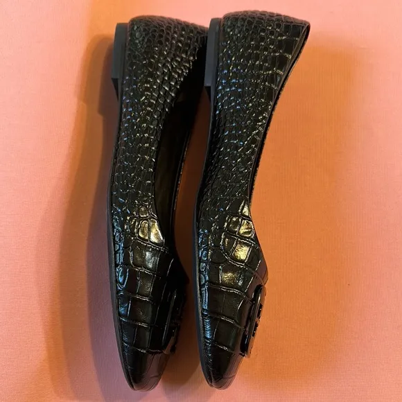 New Tory Burch Black Flats with Square Toe and Woven Texture. Size 8.5.