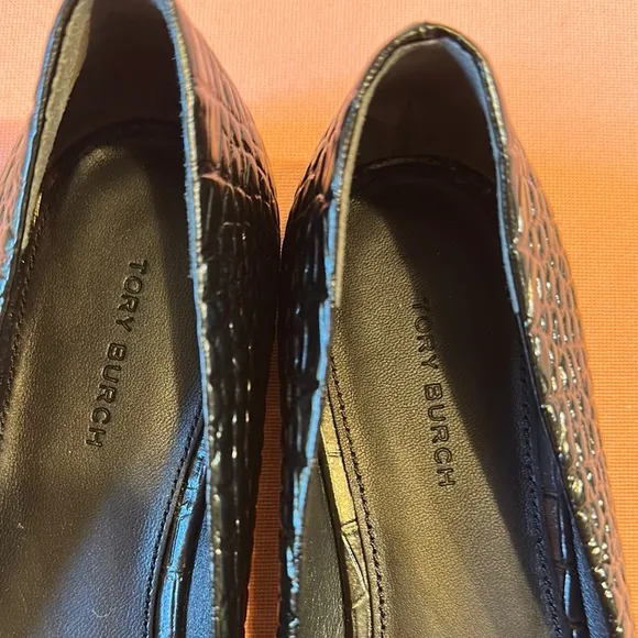 New Tory Burch Black Flats with Square Toe and Woven Texture. Size 8.5.