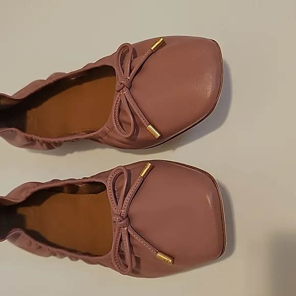 NEW Tory Burch Nappa Leather Square Toe Ballet flats in pink magnolia