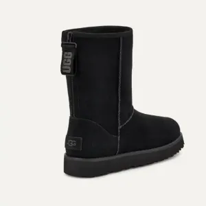 NEW UGG Classic Short Logo Zip Boots Womens 7 Cozy Shearling Suede Classic