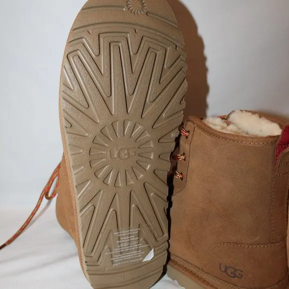 NEW UGG MEN'S SUEDE ANKLE SHEARLING LINED CHESTNUT‎ BOOTS 11
