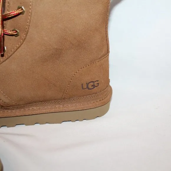 NEW UGG MEN'S SUEDE ANKLE SHEARLING LINED CHESTNUT‎ BOOTS 11