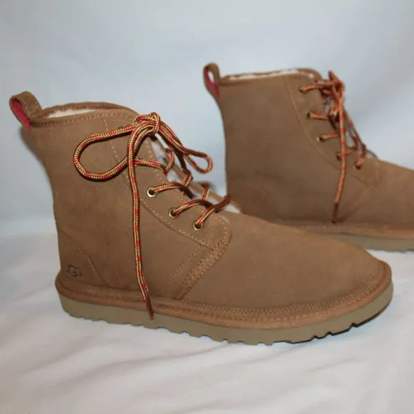 NEW UGG MEN'S SUEDE ANKLE SHEARLING LINED CHESTNUT‎ BOOTS 11