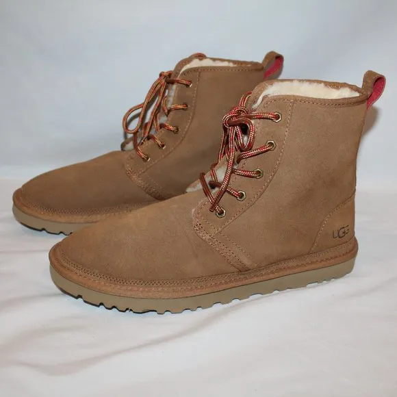 NEW UGG MEN'S SUEDE ANKLE SHEARLING LINED CHESTNUT‎ BOOTS 11