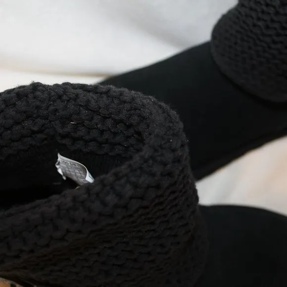 NEW UGG SHAINA SWEATER SUEDE SHEARLING BUTTON‎ ANKLE BOOTS BLACK