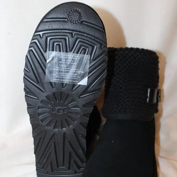 NEW UGG SHAINA SWEATER SUEDE SHEARLING BUTTON‎ ANKLE BOOTS BLACK