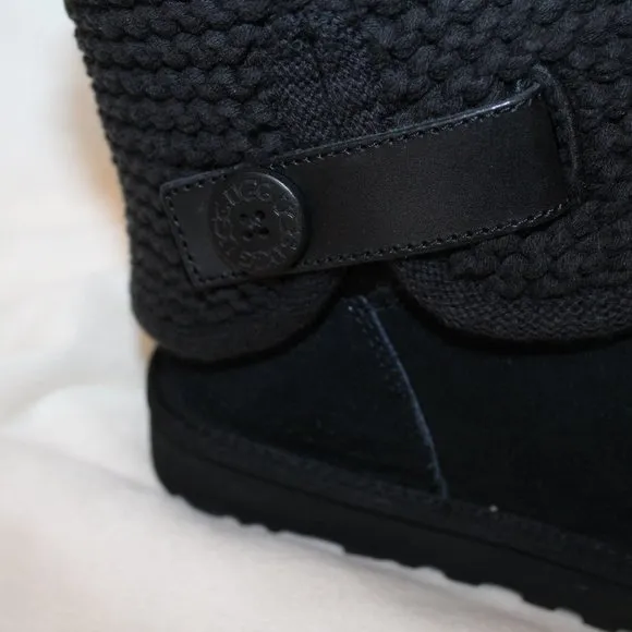NEW UGG SHAINA SWEATER SUEDE SHEARLING BUTTON‎ ANKLE BOOTS BLACK