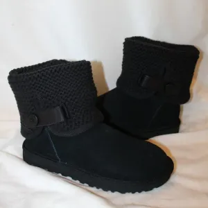 NEW UGG SHAINA SWEATER SUEDE SHEARLING BUTTON‎ ANKLE BOOTS BLACK