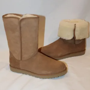 NEW UGG WOMEN'S‎ CLASSIC SHORT MICHELE SUEDE SHEARLING LINED CHESTNUT BOOTS