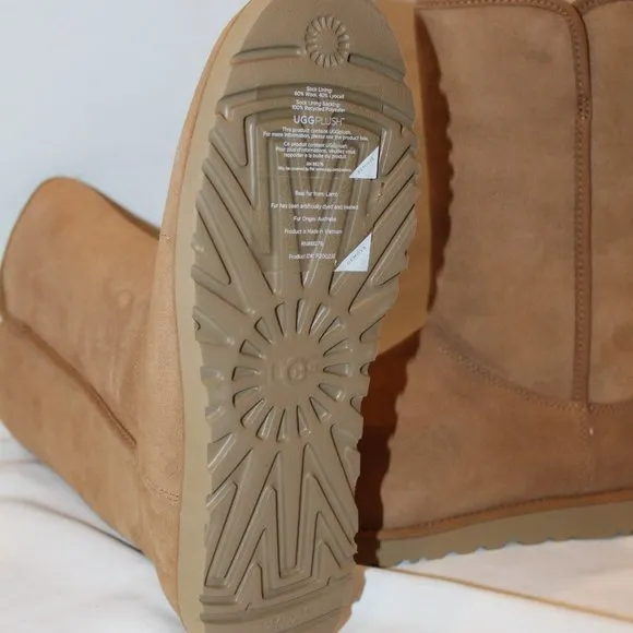 NEW UGG WOMEN'S‎ CLASSIC SHORT MICHELE SUEDE SHEARLING LINED CHESTNUT BOOTS