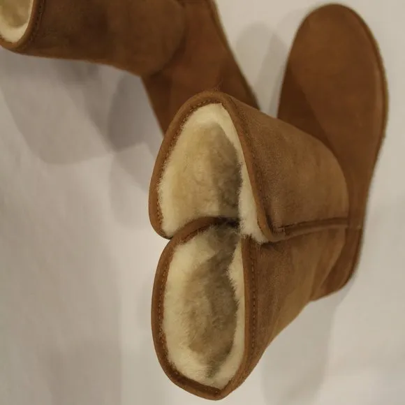 NEW UGG WOMEN'S‎ CLASSIC SHORT MICHELE SUEDE SHEARLING LINED CHESTNUT BOOTS