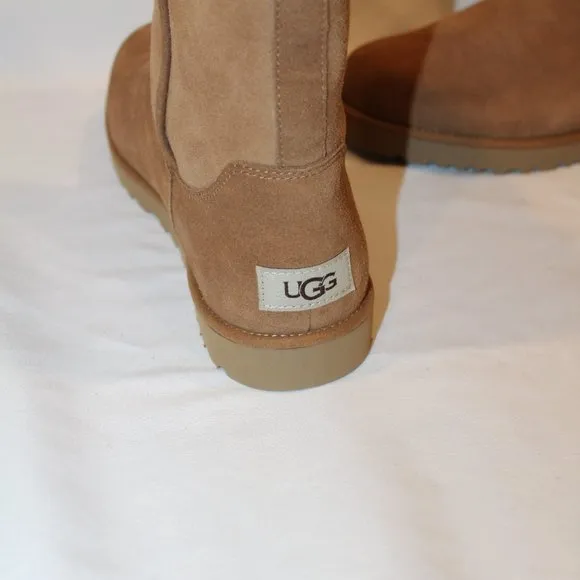 NEW UGG WOMEN'S‎ CLASSIC SHORT MICHELE SUEDE SHEARLING LINED CHESTNUT BOOTS