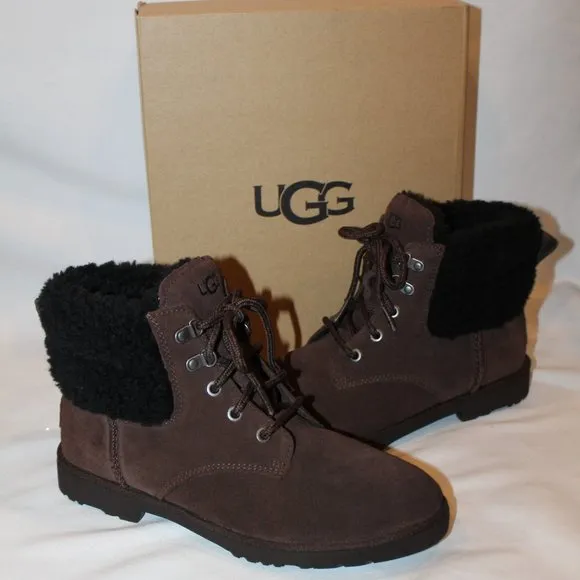 NEW UGG‎ WOMEN'S ROMELY SUEDE SHEARLING CUFF LINED ANKLE BOOTS
