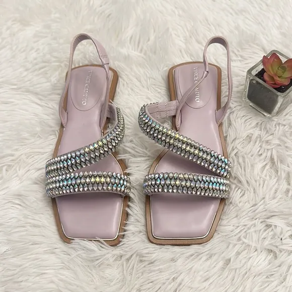 NEW Vince Camuto Prizza Pink Embellished Slingback sandals flats women size 5.5