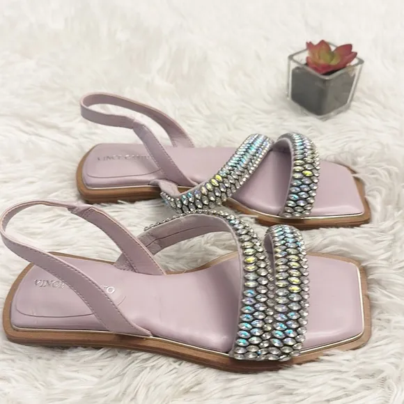 NEW Vince Camuto Prizza Pink Embellished Slingback sandals flats women size 5.5