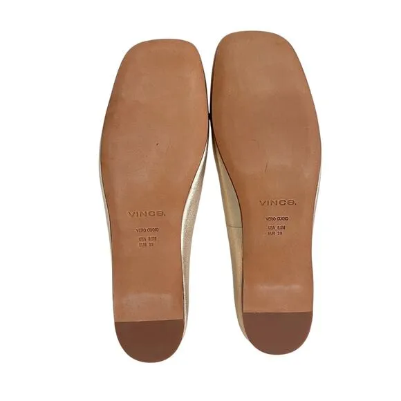 New Vince Leah Gold Champagne Metallic Ballet Flats Square Toe Sz 8.5 $275