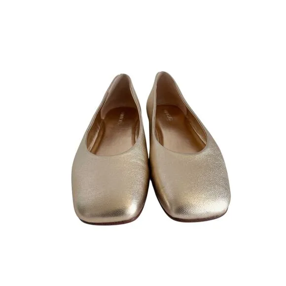New Vince Leah Gold Champagne Metallic Ballet Flats Square Toe Sz 8.5 $275