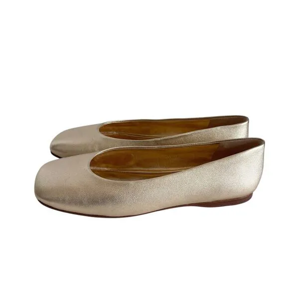 New Vince Leah Gold Champagne Metallic Ballet Flats Square Toe Sz 8.5 $275