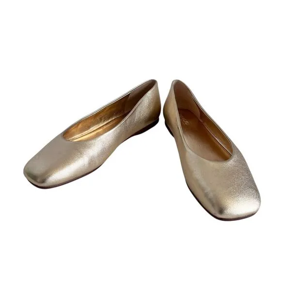 New Vince Leah Gold Champagne Metallic Ballet Flats Square Toe Sz 8.5 $275