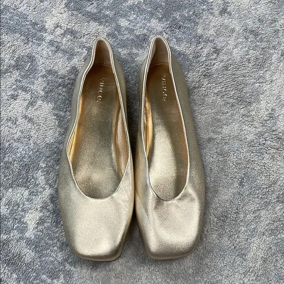 New Vince Leah Gold Metallic Ballet Flats Square Toe Ballerina Sz 10