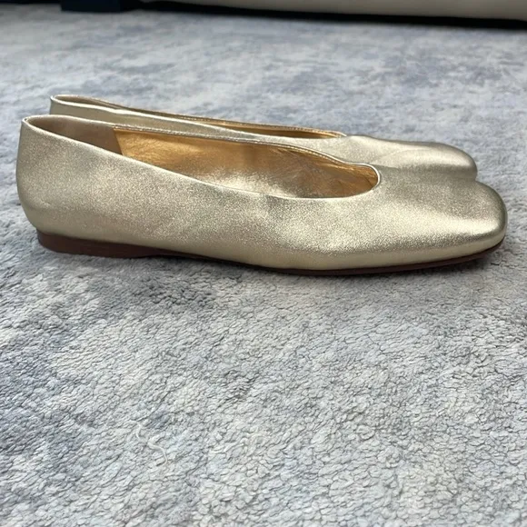 New Vince Leah Gold Metallic Ballet Flats Square Toe Ballerina Sz 10