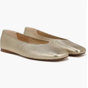 New Vince Leah Gold Metallic Ballet Flats Square Toe Ballerina Sz 10