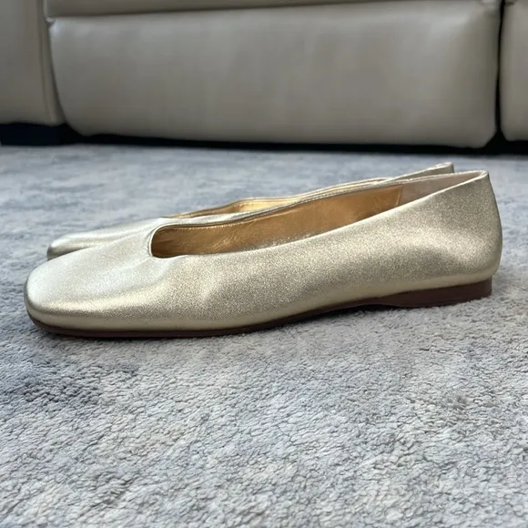 New Vince Leah Gold Metallic Ballet Flats Square Toe Ballerina Sz 10