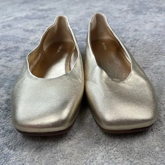 New Vince Leah Gold Metallic Ballet Flats Square Toe Ballerina Sz 10