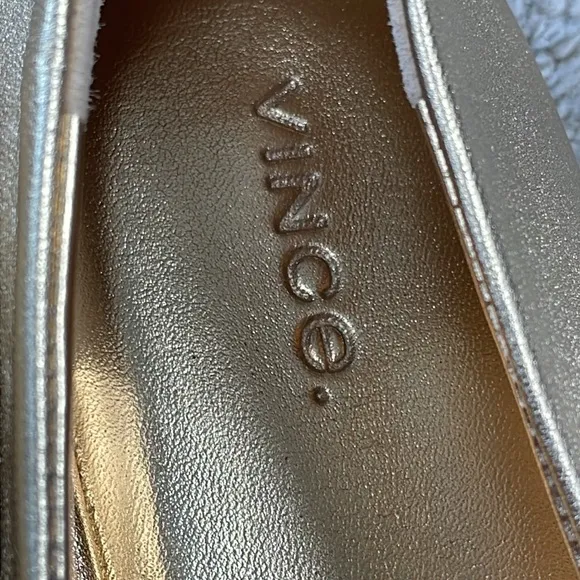 New Vince Leah Gold Metallic Ballet Flats Square Toe Ballerina Sz 10