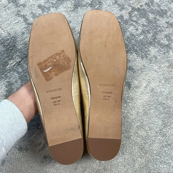 New Vince Leah Gold Metallic Ballet Flats Square Toe Ballerina Sz 10