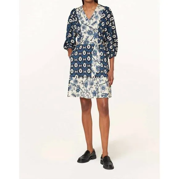 NEW WEEKEND MAX MARA virgola patchwork pattern dress in avio