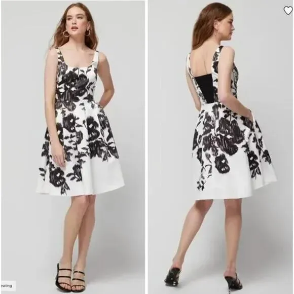 New! White House Black Market Satin Square Neck Fit-and-Flare Dress,‎ size 10