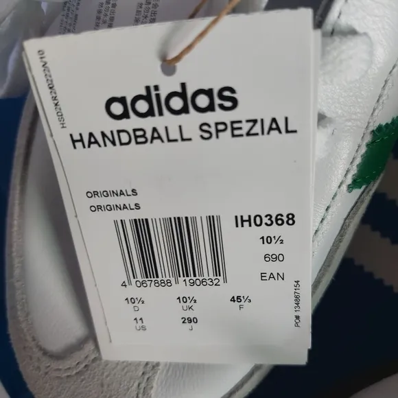 New With Tag Adidas Handball Spezial White and Green Sneakers Size 11 Men's