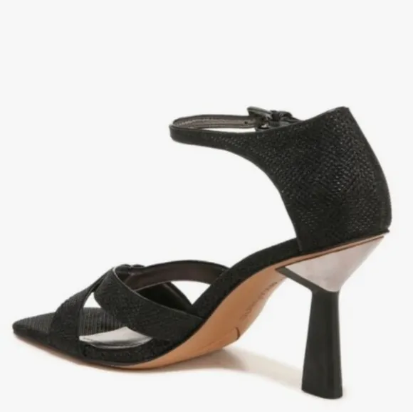 New w/o Box Franco Sarto Rania2 Leather Black Glitter Cut-Out Dress Sandals