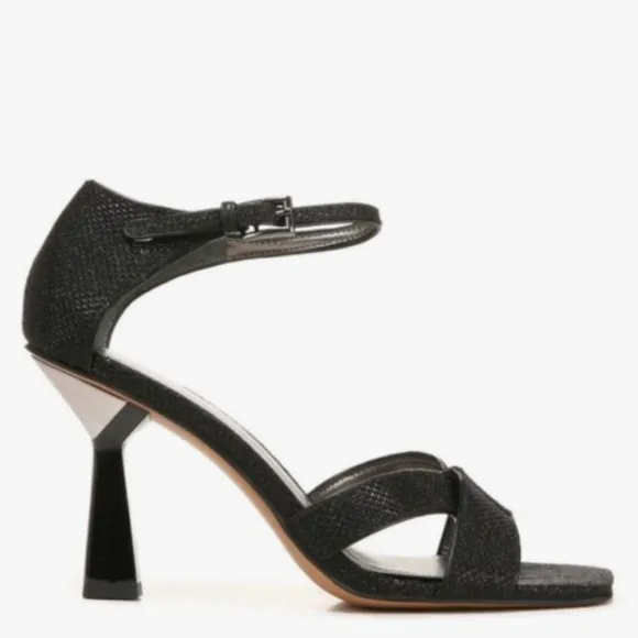 New w/o Box Franco Sarto Rania2 Leather Black Glitter Cut-Out Dress Sandals