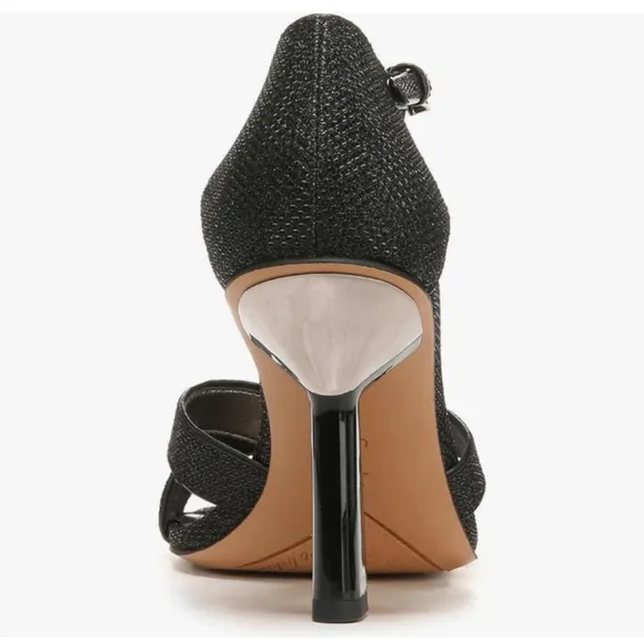 New w/o Box Franco Sarto Rania2 Leather Black Glitter Cut-Out Dress Sandals