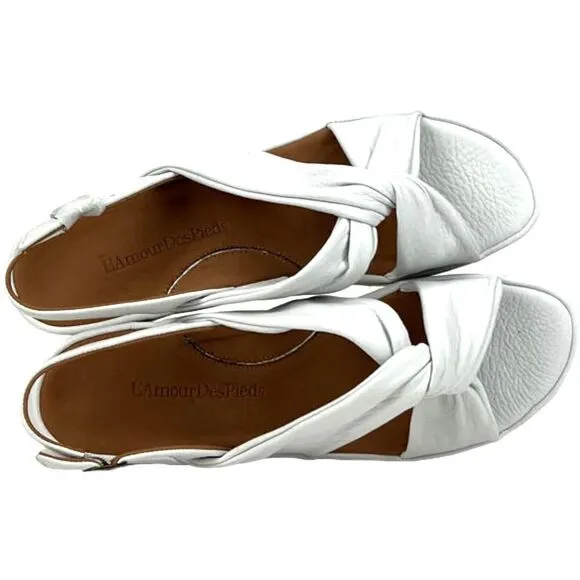 New Women L'Amour Des Pieds Amiens White Leather Lamba Platform Sandals US 11