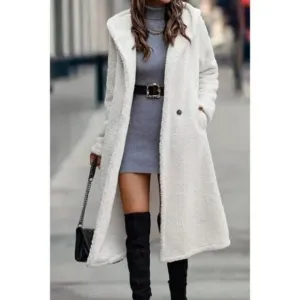 NEW WOMEN'S Faux Fur Warm Hooded  Long White Beige Elegant Coat