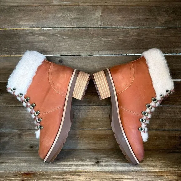 New Womens Kork Ease Winslet Brown‎ Leather Shearling Ankle Boots Size 7 M