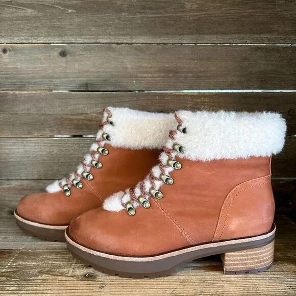 New Womens Kork Ease Winslet Brown‎ Leather Shearling Ankle Boots Size 7 M