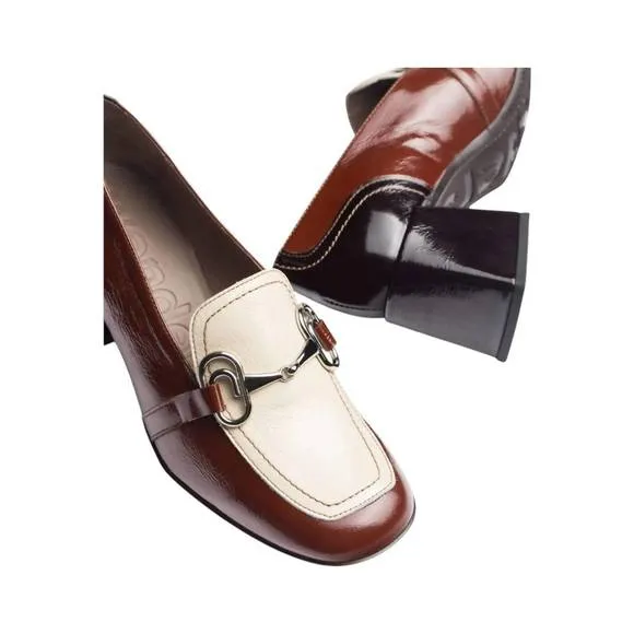 NEW WONDERS women's cayetana block heel loafer in wine/black/cream
