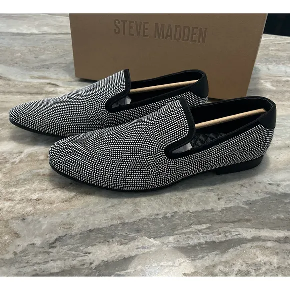 NIB $125 Steve Madden Mezmoryz Stud Smoking Slippers, Black/Silver, Men’s 10