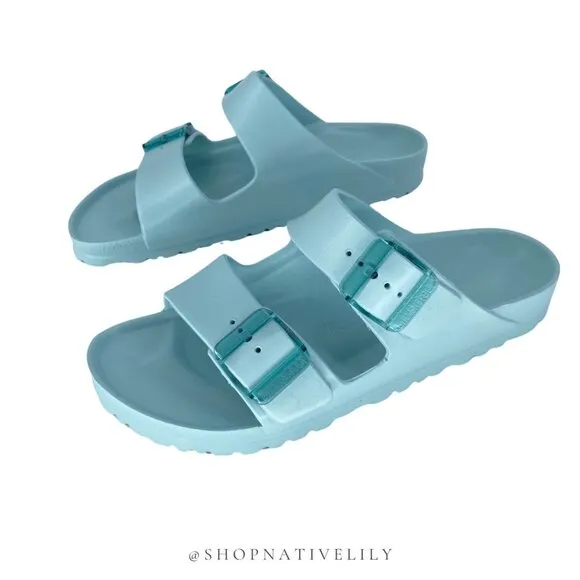 NIB Birkenstock EVA Arizona Stealth Buckle Sandals | Sz 40 (US 9) Narrow | Green