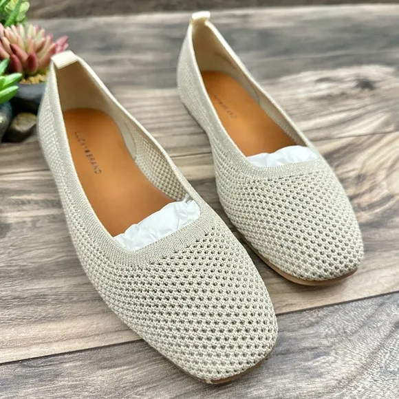 NIB Lucky Brand 7.5M Daneric Metallic Knit Square Toe Ballet Flats